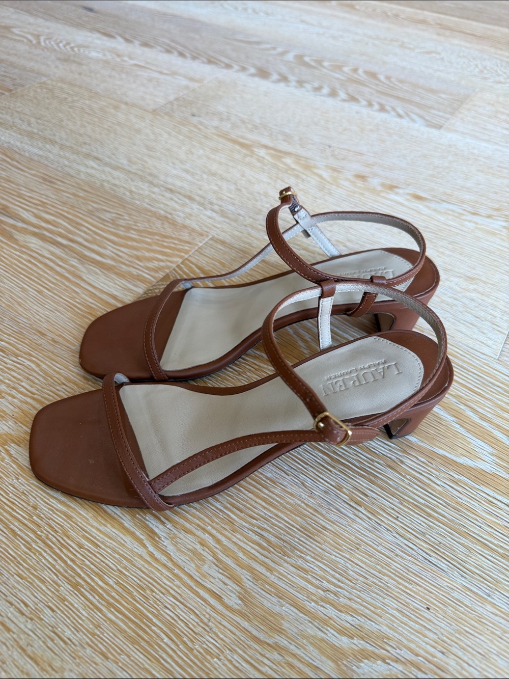 Lauren Ralph Lauren Tan Brown Leather Strappy Sandals